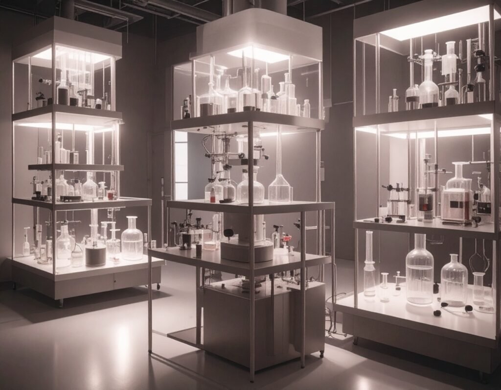 Lab with glass shelves alluding to incubating ideas
