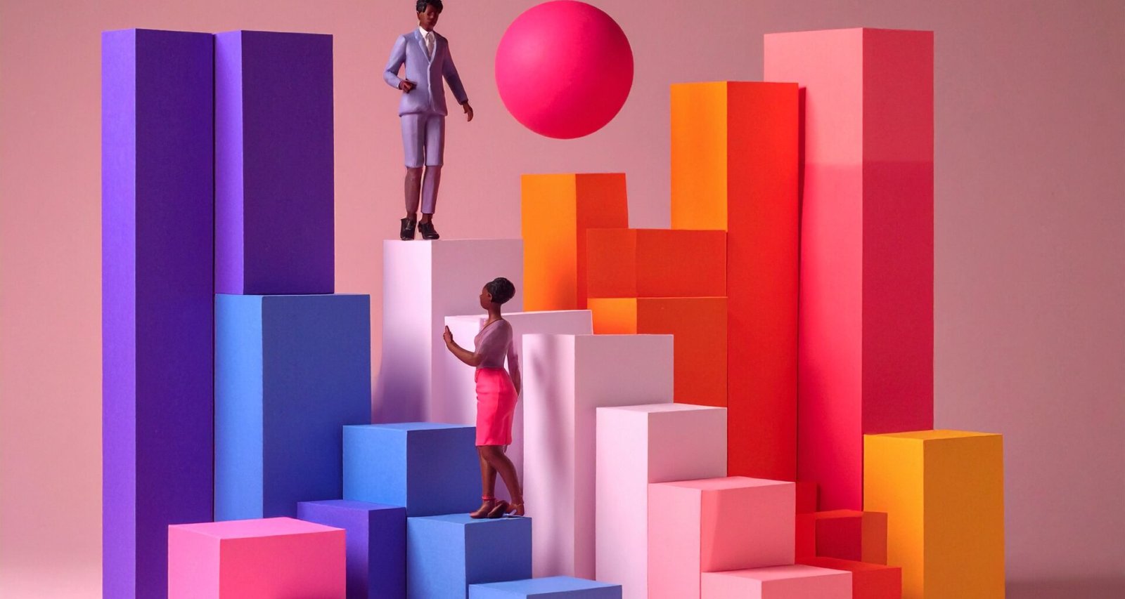 Colourful 3-D illustrated bars to denote growth
