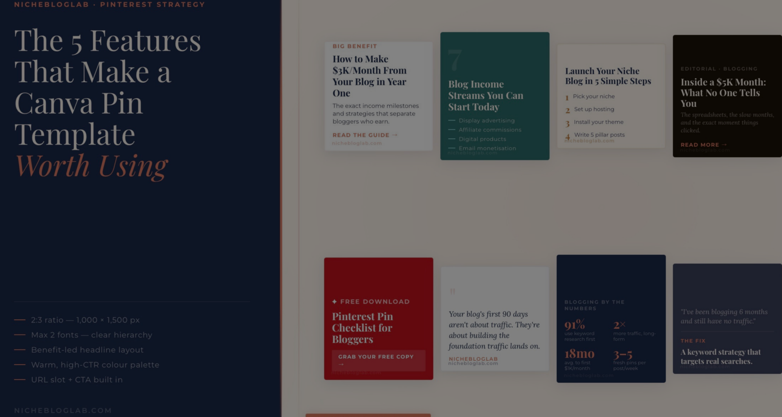 Flat premium graphics of Pinterest pins in colourful yet muted tones.