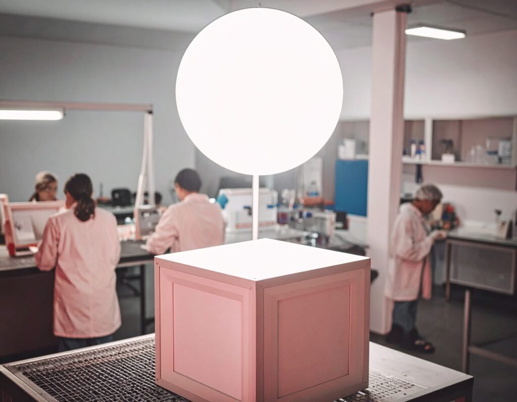 Men and women in lab coats in a laboratory symbolising experimenting with blogging themes - a feature image for the article titled 'Recipe Sites – Best WordPress themes for 2026'