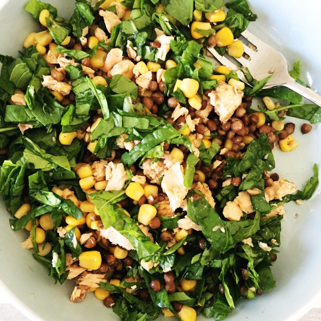 Salmon-Salad-with Brown Lentils